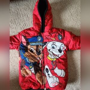 Paw Patrol Red Hooded Kids Puffer Jacket with Chase & Marshall Double Sided 4T